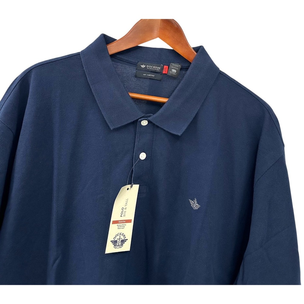 Dockers Short Sleeve Polo Shirt Navy Blue Cotton Slim Fit Mens 2XL Quick-Dry NWT - Picture 2 of 13